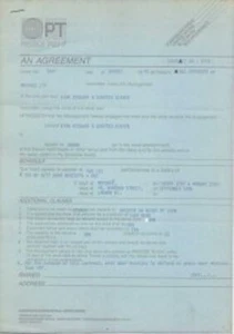 Stan Ridgway Marquee Club Performance Contract 21/9/86 - Picture 1 of 1