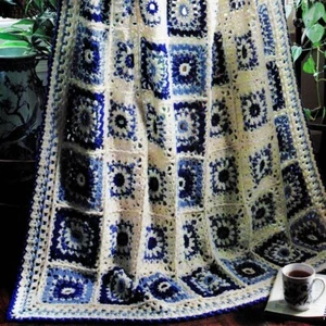 Granny Crochet Pattern copy 8 ply Granny Squares Blue & White Afghan - Picture 1 of 2