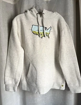 NWT JOHN DEERE M L/S Hoodie Sweatshirt FARM THE USA Do Good Today Cotton Beige - Image 1 of 4