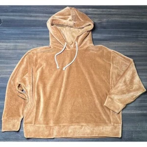 Lou & Grey Loft Tan Corduroy Plush Hoodie Sweatshirt Cozy Oversized Loungewear L - Picture 1 of 10