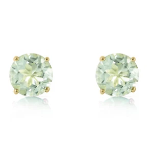 3.1 Carat 14K Solid Gold Stud Earrings Natural Green Amethyst 7mm Push Back - Picture 1 of 4