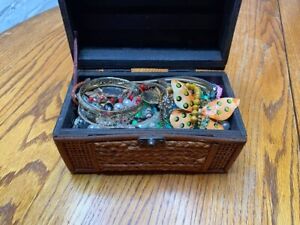 Vintage Jewelry Box Lot Estate Womens Rhinestones Bracelet Earrings beads