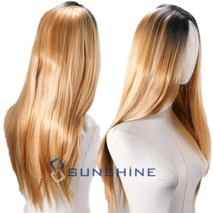 Mujer De Naturales Cabello Pelucas Largo Derecho Peluca Pelo Castaño Rubio - Picture 1 of 15