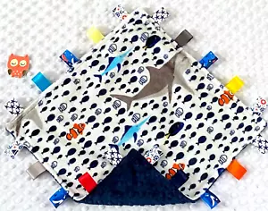 Double Minky! Sea Shark Minky & Navy Minky Taggie Sicherheitsdecke, Baby - Bild 1 von 1