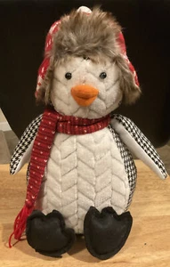 Adorable 12” Plush Fabric Penquin Door Stop Decoration W/Hat & Scarf EUC - Picture 1 of 2