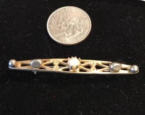 Vintage Sterling Silver Brooch Pin With Pearl In Center (2.5”/5.3g) SKU:A53 - Picture 1 of 3