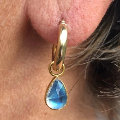 22k Yellow Gold Rainbow Moonstone (Labradorite) Earrings Handmade in SANTA FE - Image 1 of 4
