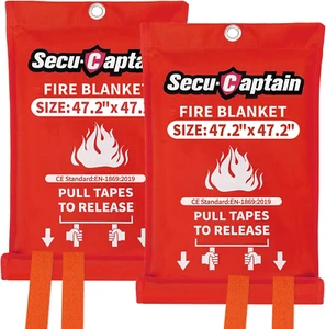 SecuCaptain Emergency Fire Blanket for Home - 2 Pack 47.2"x47.2" Large Flame - Picture 1 of 6