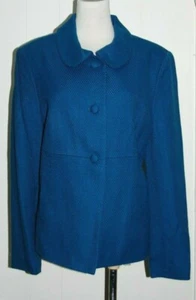 East 5th Blue Teal Basketweave 3 Button Lined Pockets Blazer Jacket 16 - Picture 1 of 6