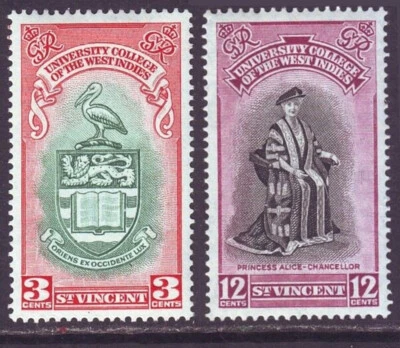 St Vincent 1951 SC 174-175 MH Set University Foto 1 de 3