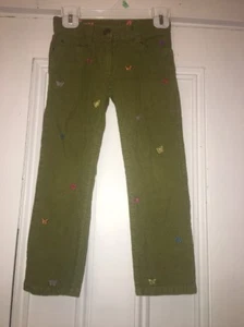 J crew crewcuts Green Butterfly Embroidered riley cords girl's Sz 4 Adj Waist - Picture 1 of 2