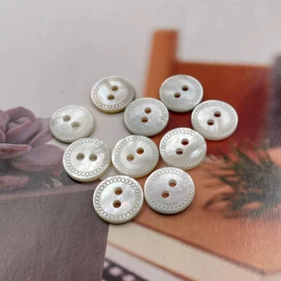 10pcs 2-hole Button Natural Shell Flat button For DIY Shirt Garment Sewing Craft - Image 1 of 4