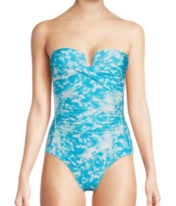 CALVIN KLEIN Draped Strapless 1 Piece Swimsuit, Tropical Waters Blue, Size 10 ND - Picture 1 of 6