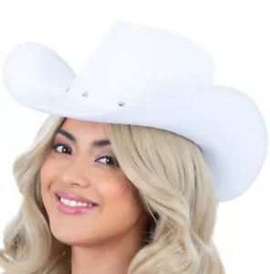 Adult Texan Cowboy Deluxe Fancy Dress Hat White Durable Cowgirl Hat by Smiffys - Picture 1 of 7