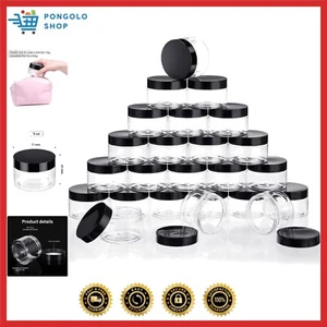 24 Pieces Empty Clear Plastic Jars with Lids Round Storage Containers Wide-Mo... - Picture 1 of 8