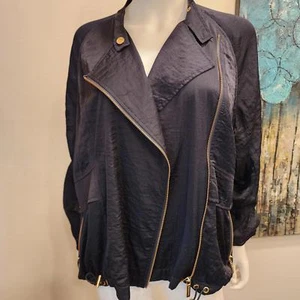 Michael Kors Women's navy silky moto jacket size small - Picture 1 of 8