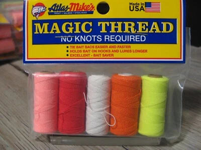 ATLAS MIKES MAGIC THREAD 5 Assorted Atlas Mike's 100' Magic Thread Rolls - Spawn Net Tying Egg Sac Bait