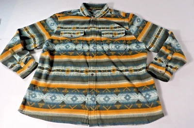 Camisa Eddie Bauer de lã com botões XL estampa asteca sudoeste verde laranja - Imagem 1 de 4