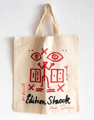 A.R.Penck, Siebdruck Stofftasche, ABSOLUTE RARITÄT, v. beiden Künstlern signiert - Bild 1 von 4