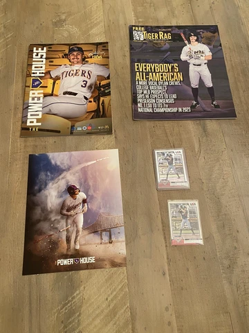 LSU Baseball-Dylan Crews Lot. Mini Poster, Program, Magazine,+2 (2019) Cards.CWS Cover