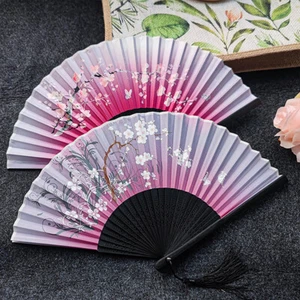 Vintage Style Silk Folding Fan Chinese Japanese Pattern Art Craft Gift Home _SE - Picture 1 of 32
