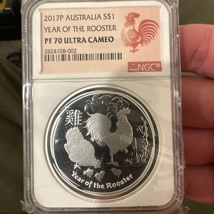 2017 P Australia PROOF Silver Lunar Year of the Rooster NGC PF70 1 oz $1 Coin ER - Picture 1 of 2