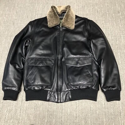 Chaqueta de aviador de cuero de piel de cordero Eddie Bauer de colección para hombre talla L negra Foto 1 de 4