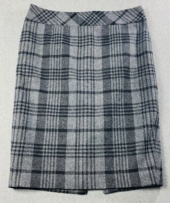 Falda recta lápiz Ann Taylor Loft talla 10 para mujer negra/gris a cuadros mezcla de lana Foto 1 de 2