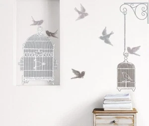 Wandtattoo Weißer Vogelkäfig mit Vögeln Wandsticker Home Sticker Aufkleber Vögel - Bild 1 von 3