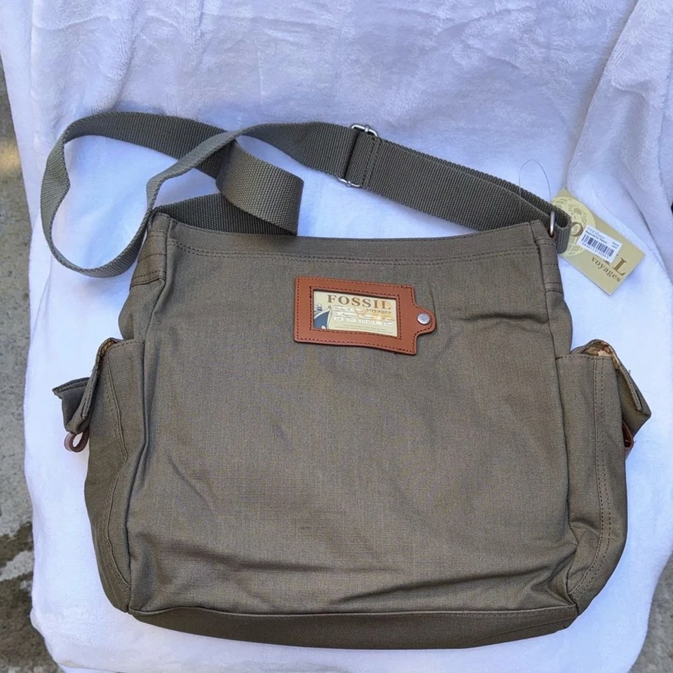 Vintage Fossil Voyages Crossbody Bag Ripstop Khaki Green Canvas Map Liner Y2K - Image 1 of 4