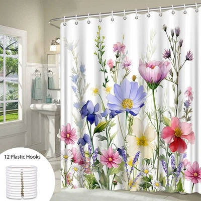 Floral Shower Curtain Colorful Spring Botanical Plant Waterproof Bathroom Decor - Image 1 of 4