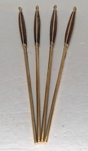 4 palillos vintage de teca y latón de Tailandia de 8 pulgadas  - Imagen 1 de 11