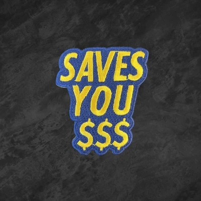 Parche Saves You Money bordado hierro en insignia apliques ropa hágalo usted mismo Foto 1 de 4