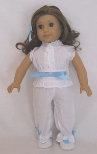 Doll Clothes 18" Doll Victorian Pajamas White Blue Accents Fit 18 Inch Girl Doll - Picture 1 of 2