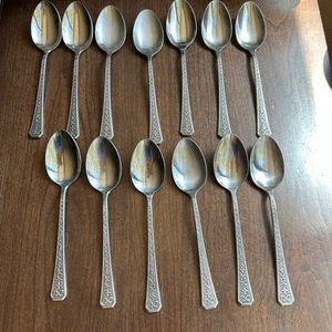 13 Spoons Interpur FLORENZ Stainless 8 Petal Black Textured Flatware - Picture 1 of 8