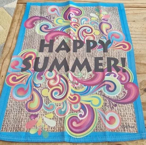"Happy Summer" Garden Flag Bright Coloured swirls Double Sided 12.5" x 18 " - Picture 1 of 5