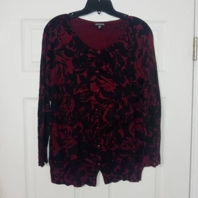 George Womens Burgundy And Black Floral  Sweater Cardigan Size XL 16-18 - Image 1 of 4