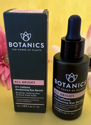 Botanics ALL BRIGHT 3% кофеин пробуждающая сыворотка для глаз растение 0,85 унц новый в коробке - Изображение 1 из 4