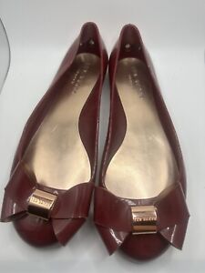Ted Baker London Red Maroon Bow Ballet Rubber/Synthetic Flats Size EU 40 US 9