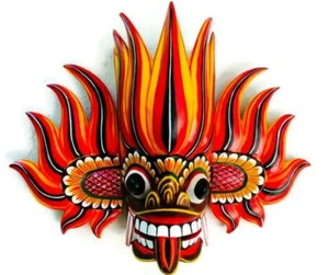 Asian Handmade Wood Wall Hang Traditional Tiki Fire Mask Art 8" Wood Sculpture - Picture 1 of 5