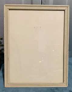 AWESOME VINTAGE OFF WHITE SHABBY CHIC BURLAP WOOD MID CENTURY 11” x 14” FRAME!! - Picture 1 of 12