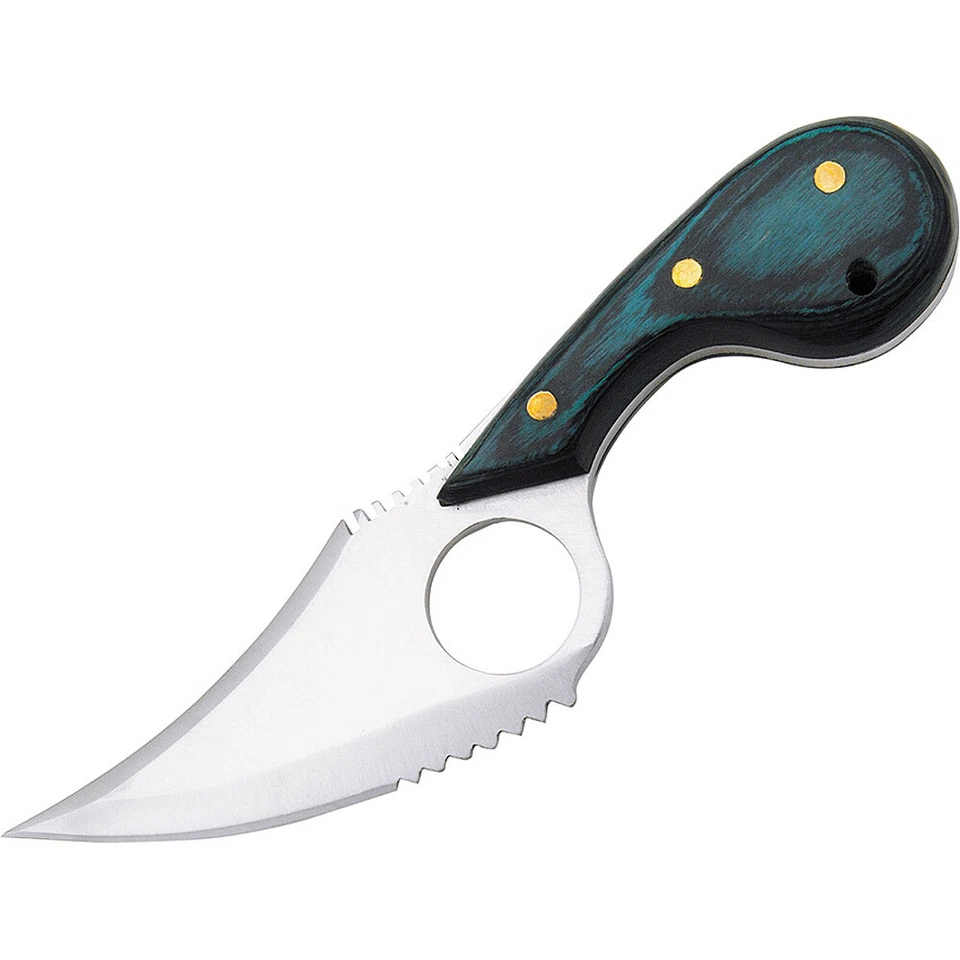 PAKISTAN SZCO Cat Skinner Messer mit 9,5 cm Edelstahlklinge, Holzgriff, Lederscheide