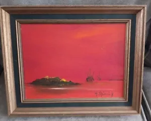 Olio Ominevole Nave Nautica DIPINTO Est 15x12” MCM Firmato H. Shinnick - Foto 1 di 8