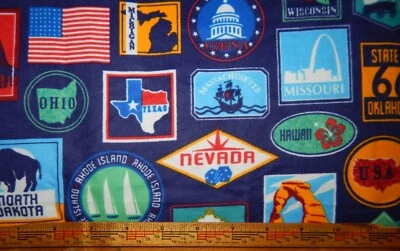 USA States travel National Parks cotton flannel fabric blue Rte 66 1.66 yd boat - Image 1 of 4