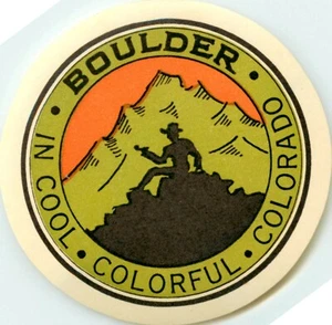 Cool and Colorful ~BOULDER - COLORADO - Beautiful Luggage Label, c. 1945 MINT - Picture 1 of 2