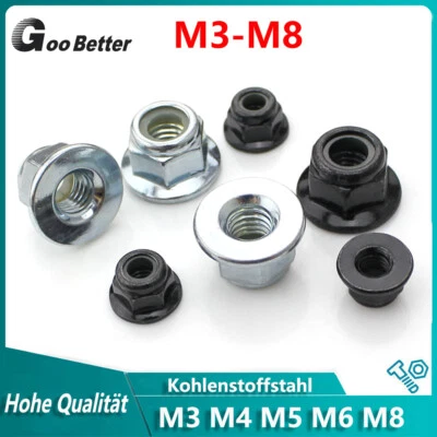 Sicherungsmuttern Flansch Stopmuttern M3 M4 M5M6M8 DIN985 Schwarz verzinkt - Bild 1 von 4