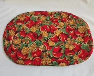 Quilted Red Apple Mum Fall Leaves Thanksgiving Placemats Set 4 Reversible Green - Picture 1 of 8