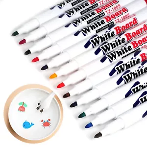 Whiteboard Pens 12 Colours Assorted Makers Fine Tip Eraser Dry Wipe White Board - Picture 1 of 8