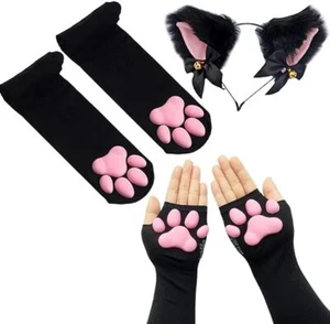 Thigh High Socks, Pink 3D Kitten Claw Stockings Cute Cat Paw Pad Socks for Girls - Picture 1 of 1