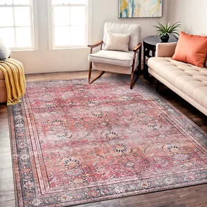 Rugshop Area Rug Vintage Inspired Machine Washable Non Slip Living Room Rug 5x7 - Picture 1 of 10